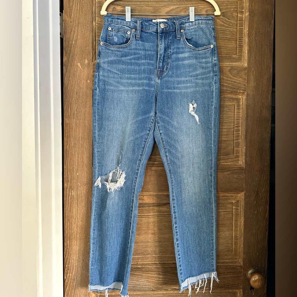 Madewell The High-Rise Slim Boyjean Distressed Raw Hem Size 27